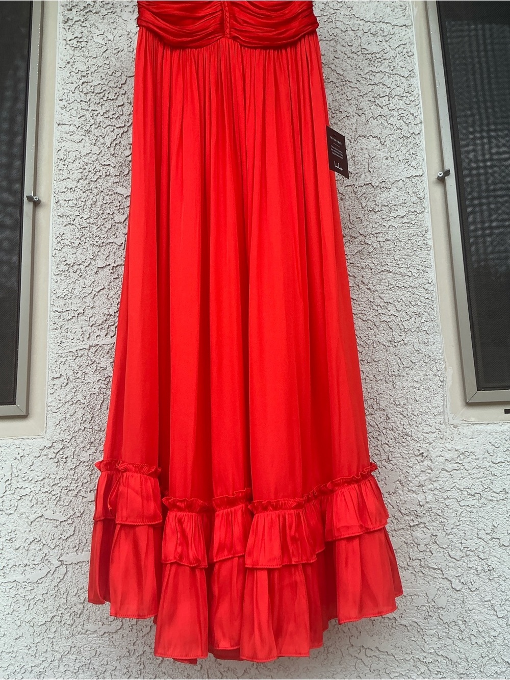 NWT Lulu’s Pleasing Chicness Red Satin Halter Tiered Midi Dress Small Party Chic - Picture 9 of 10